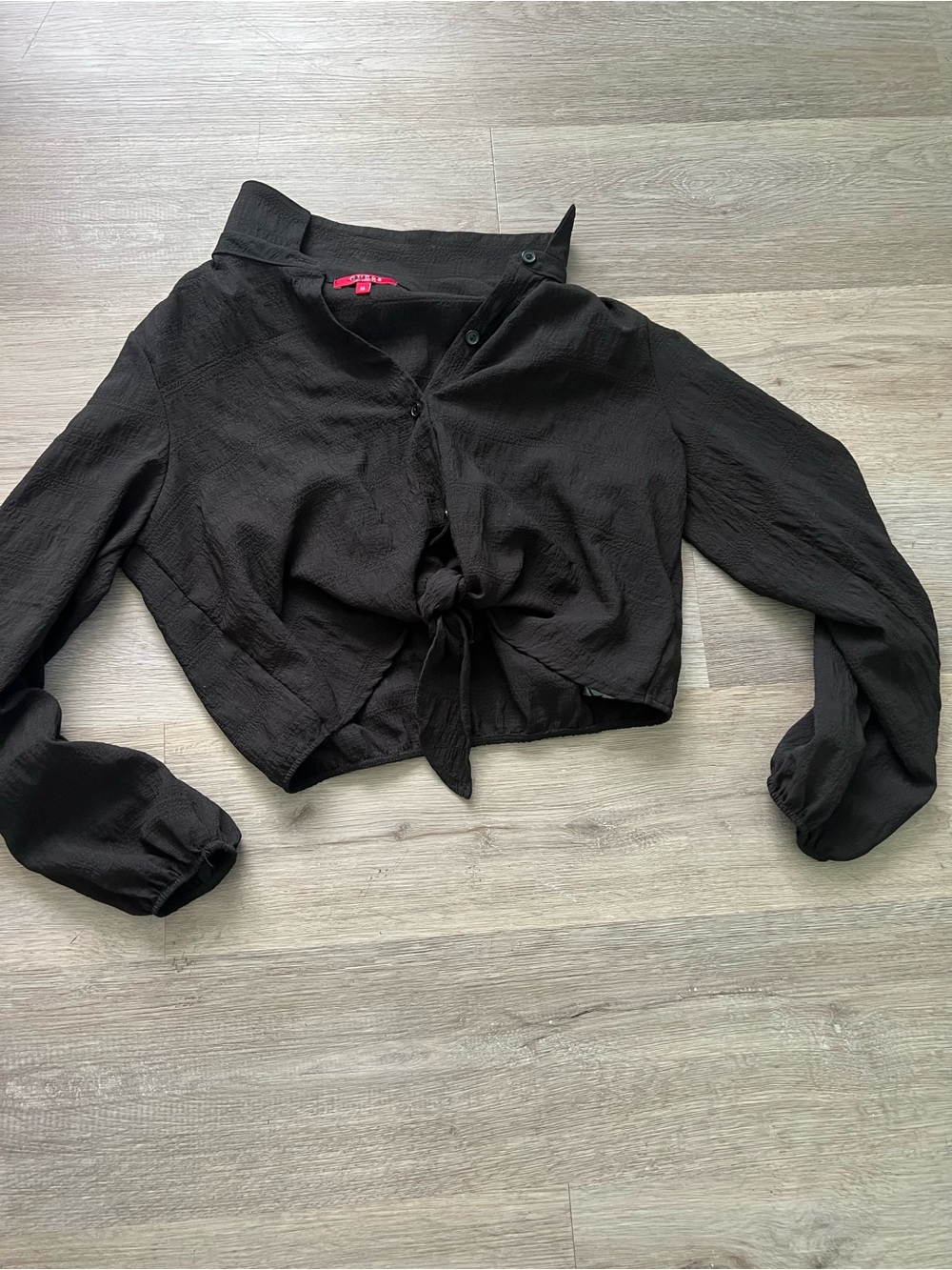 Guess Black Tie-Front Cropped Blouse